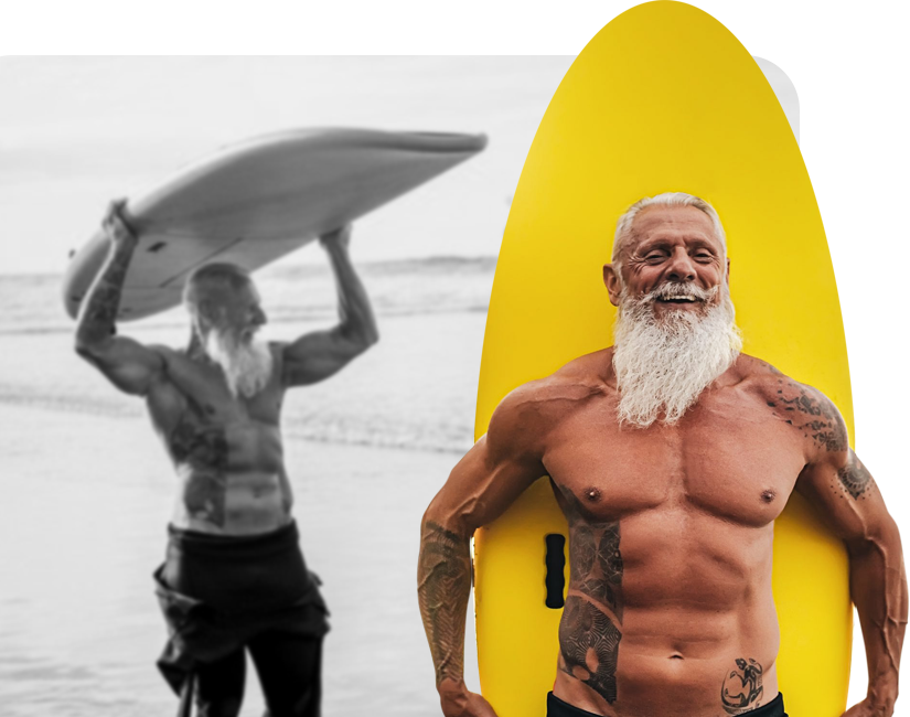 Fit Mature Man holding Surfboard